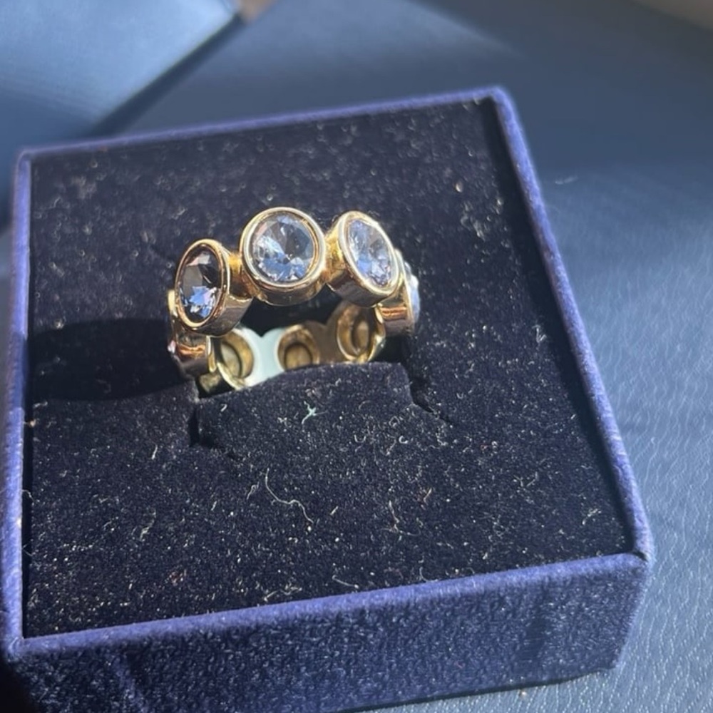Gorgeous grayish blue oval cut swarovski elements 14kt gold plated size 9 ring - Picture 12 of 13